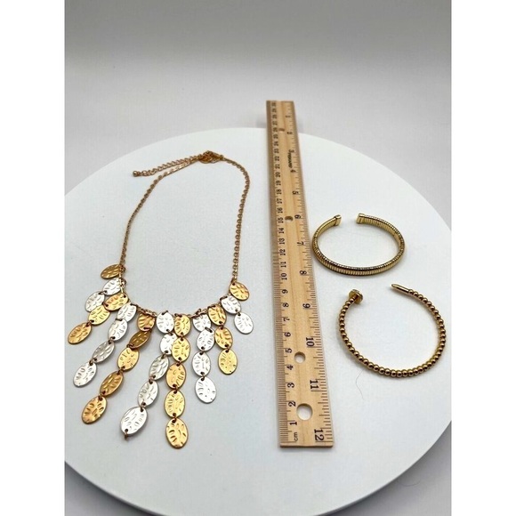 Gold Tone & Silver Tone Coin Fringe Necklace & Bracelet Set N53 - Picture 6 of 6